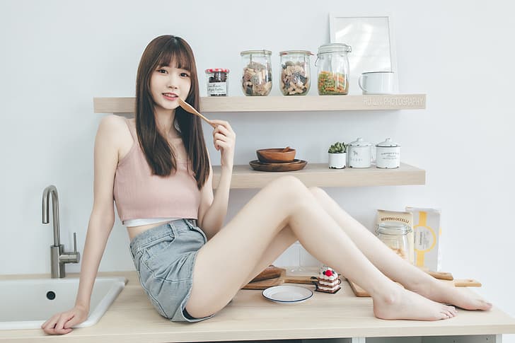 Ru Lin, women, Asian, brunette, casual, indoors, HD wallpaper