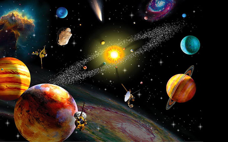 Sistema Solar Universo Sol Luna Planetas Mercurio Marte Urano Neptuno Saturno Plutón Cometa Cinturón de asteroides Meteorito Satélite Fondo de pantalla HD 2560 × 1600, Fondo de pantalla HD
