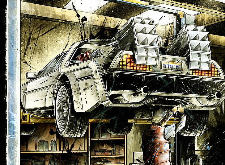 white vehicle illustration, animated movies, time, Back to the Future, time travel, HD wallpaper