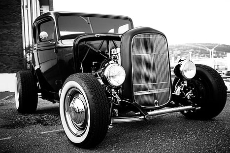 класическо черно превозно средство, стара кола, HD тапет HD wallpaper