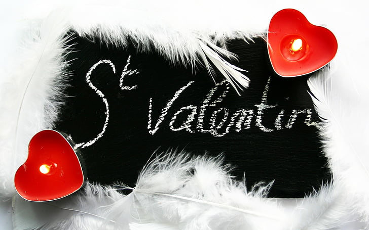candle, day, feathers, heart, light, valentine 039 s, HD wallpaper