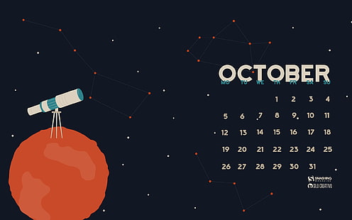 Sfondo di temi desktop del calendario di ottobre 2015, illustrazione del mese di ottobre, Sfondo HD HD wallpaper