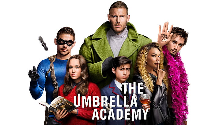 spojrzenie, białe tło, serial, aktorzy, filmy, The Umbrella Academy, Tapety HD