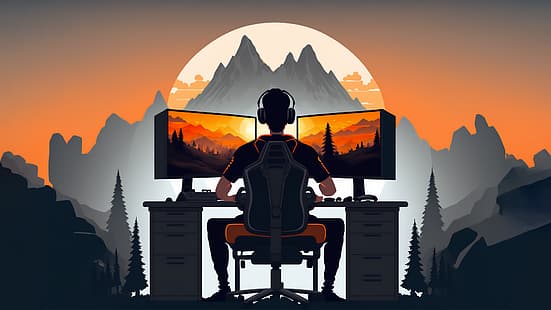AI изкуство, геймър, компютър, компютърни игри, HD тапет HD wallpaper