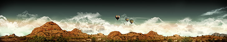планини, балони с горещ въздух, HD тапет