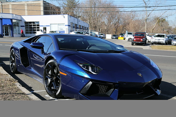 Lamborghini Aventador, синий, Lamborghini, синий спортивный автомобиль, Lamborghini Aventador, синий, Lamborghini, HD обои