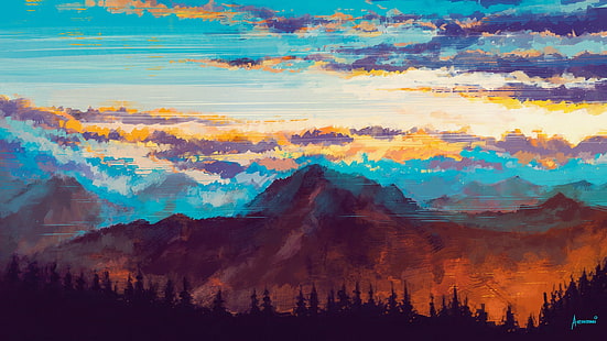 peinture de montagnes et d'arbres, oeuvre d'art, Aenami, Fond d'écran HD HD wallpaper
