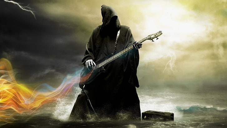 черный халат, креатив, Grim Reaper, бас-гитара, готика, HD обои