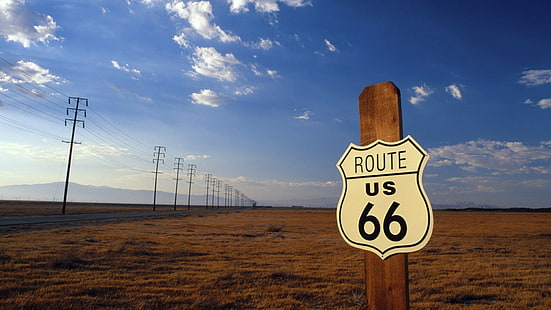 Route 66 Road Sign HD, nature, road, sign, 66, route, HD wallpaper HD wallpaper
