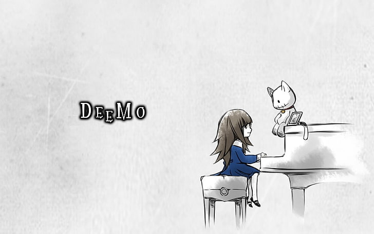 девушка играет на пианино и кошке иллюстрации, Deemo, музыка, HD обои