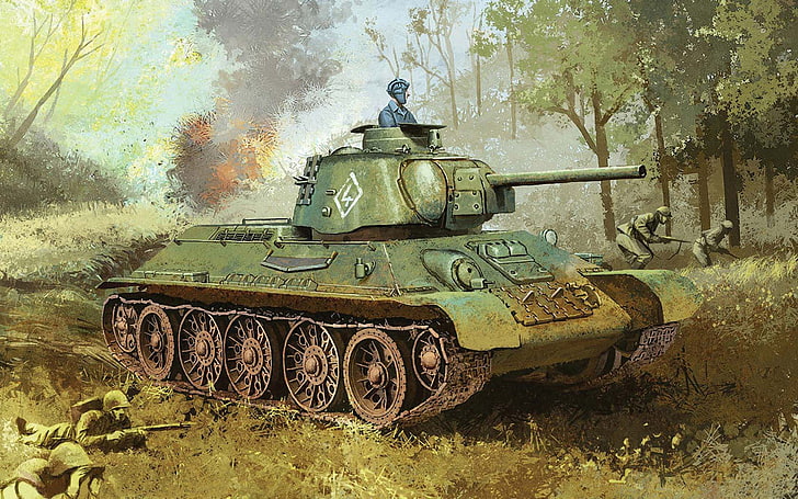 green battle tank, tank, Soviet, average, T-34-76, thirty-four, Domestic, sample, war., 1943. period, Great, HD wallpaper