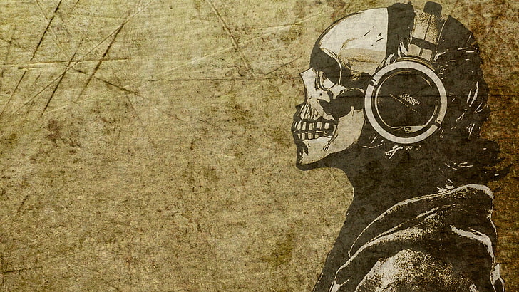 digital art, skull, headphones, skeleton, artwork, HD wallpaper