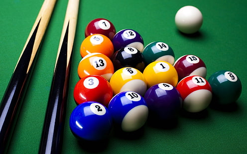billiard balls, pool table, 8-ball, colorful, HD wallpaper HD wallpaper