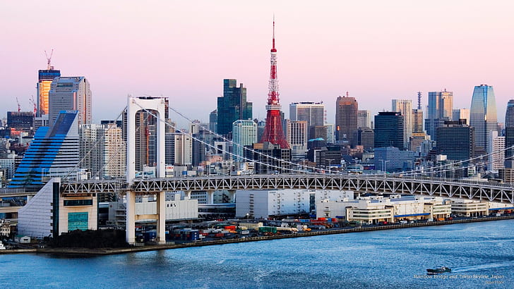 Rainbow Bridge e Tokyo Skyline, Giappone, Asia, Sfondo HD