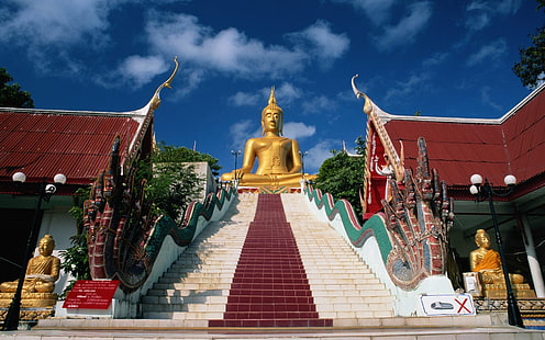 buddha, naga, religion, stairways, temples, thailand, HD wallpaper HD wallpaper