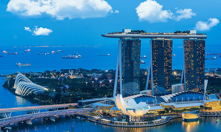 المباني ، مارينا باي ساندز ، المبنى ، الليل ، سنغافورة ، ناطحة سحاب، خلفية HD