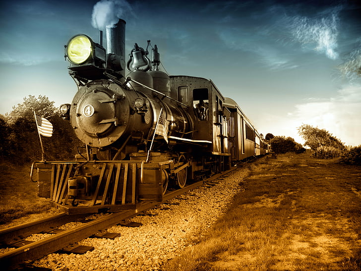 двигател, локомотив, железопътна линия, релси, влак, влакове, HD тапет