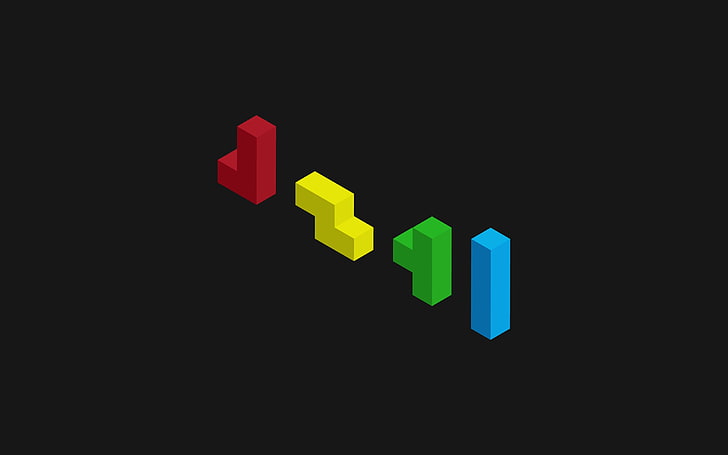 four puzzle blocks, minimalism, Tetris, video games, simple background, 3D, old games, HD wallpaper