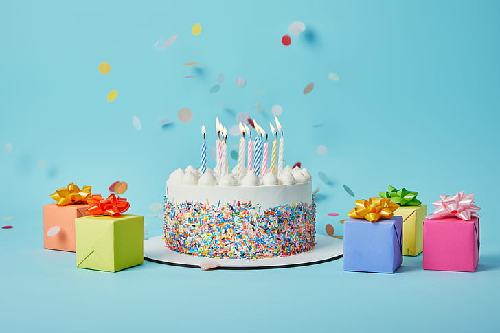 Urlaub, Geburtstag, Kuchen, Kerze, Geschenk, HD-Hintergrundbild