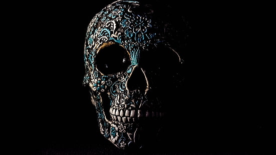assustador, assustador, crânio, osso, padrão, escuro, mexicano, crânio humano, crânio de açúcar, HD papel de parede HD wallpaper