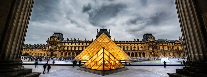 Louvre HDR, Museu do Louvre, Europa, França, Paris, Museu, Nuvens, Lindo, Noite, céu escuro, Louvre, HD papel de parede