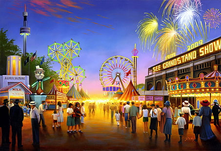 amusement park illustration, minnesota, minnesota state fair, fair, art, HD wallpaper HD wallpaper