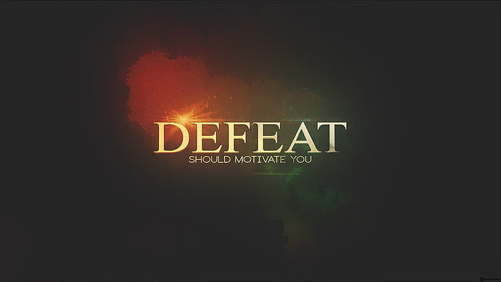 black and brown background with Defeat text overlay, typography, motivational, quote, digital art, artwork, HD wallpaper