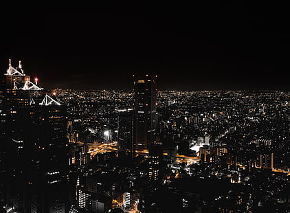 città notturno, vista dall'alto, luci della città, grattacieli, tokyo, giappone, Sfondo HD HD wallpaper