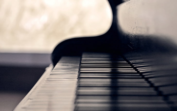 zdjęcie fortepianu, muzyki, fortepianu, instrumentu muzycznego w skali szarości, Tapety HD