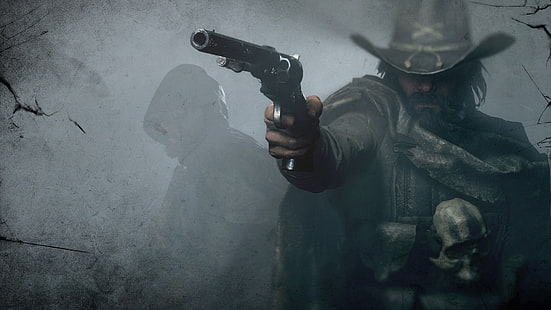 Hunt Showdown, gry wideo, grafiki z gier wideo, broń, czaszka, kapelusz, Tapety HD HD wallpaper