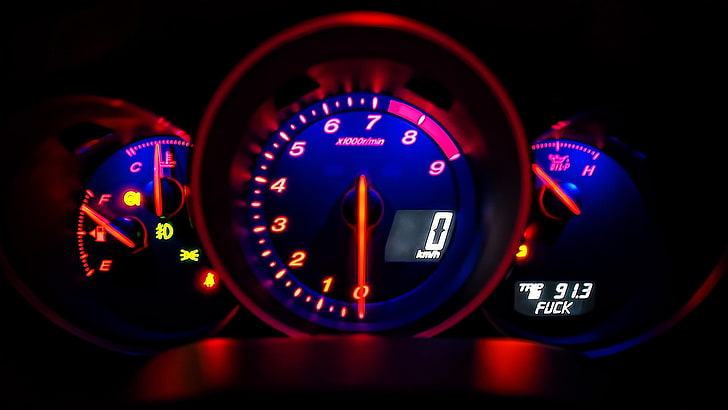 blue cluster gauge, Mazda RX-8, speedometer, tachometer, HD wallpaper