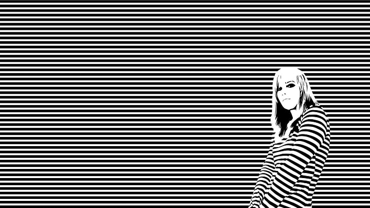 women's black and white striped long-sleeved shirt, girl, shirt, stripes, HD wallpaper