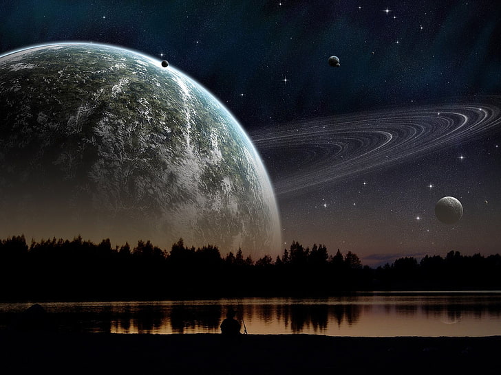 ภาพเงาของต้นไม้อวกาศดาวเคราะห์วงแหวนของดาวเคราะห์, วอลล์เปเปอร์ HD
