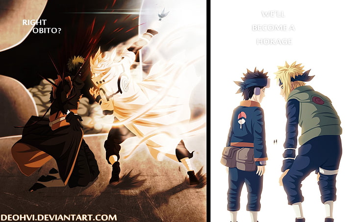Naruto illustration, Anime, Naruto, Minato Namikaze, Obito Uchiha, HD wallpaper