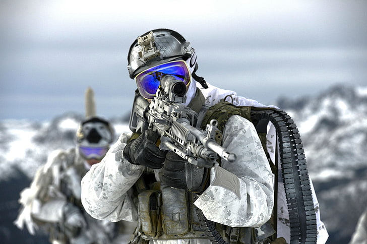 espingarda de assalto cinza, armas, soldados, SEALs da Marinha dos Estados Unidos, HD papel de parede