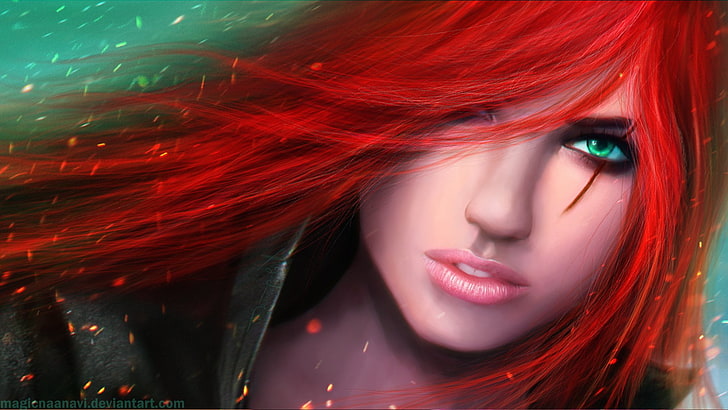 red-haired female anime character vector art, Video Game, League Of Legends, Katarina (League Of Legends), HD wallpaper