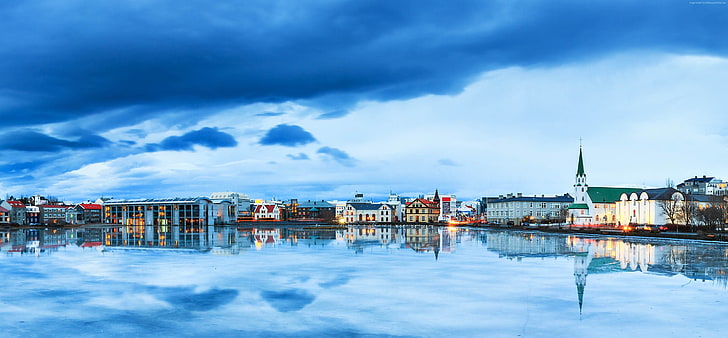 Reykjavik, 4K, niebo, rzeka, Islandia, Tapety HD