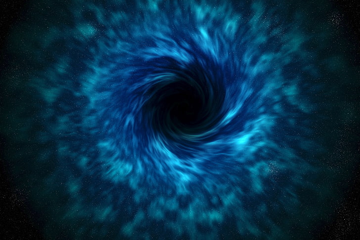 ilustração de giro azul, estrelas, tempo, espaço, distorção, o buraco negro, HD papel de parede