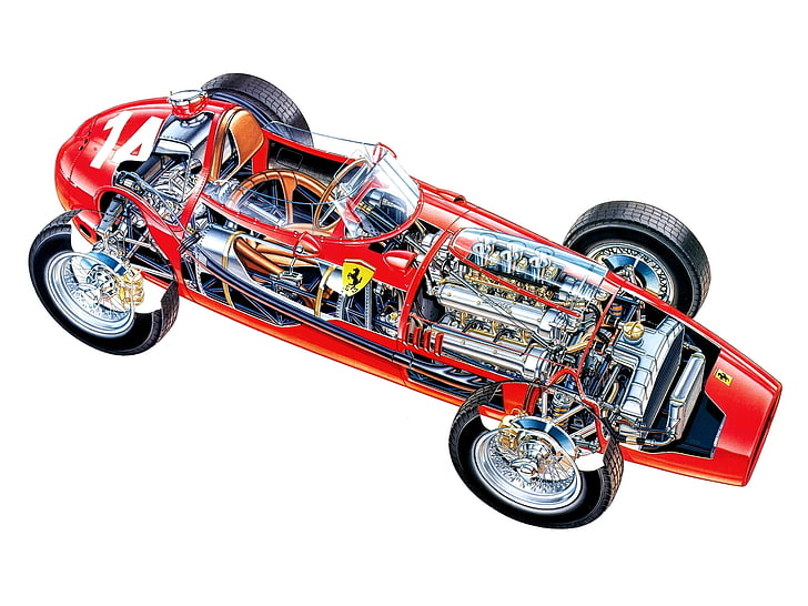 1958, 246, car, classic, cutaway, dino, ferrari, formula, one, race, HD wallpaper