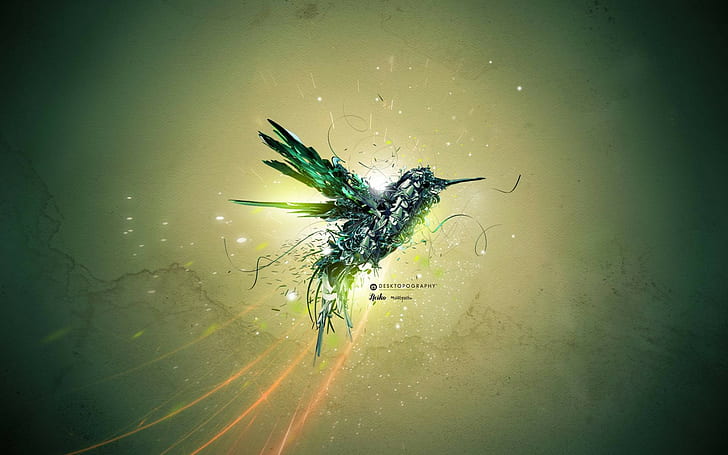 Hummingbird Bird Abstract HD, green bird illustration, abstract, digital/artwork, bird, hummingbird, HD wallpaper