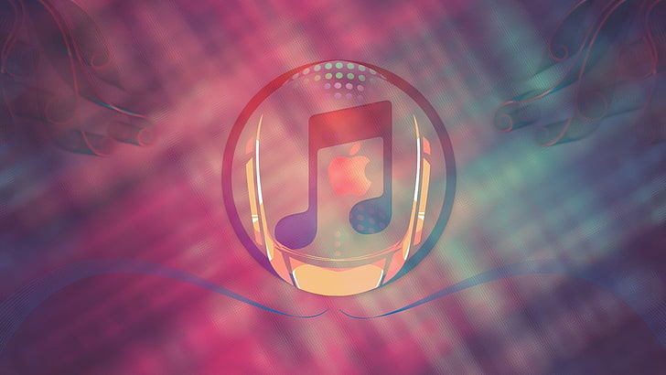 red and blue music logo, Apple Inc., Mac OS X, mac book, OS X, iOS, iOS 8, iOS 7, iTunes, HD wallpaper