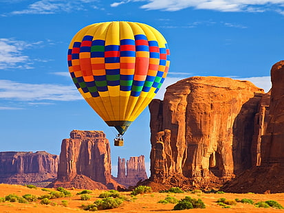 desert arizona monument valley hot air balloons bushes rock formations Architecture Monuments HD Art , Arizona, desert, HD wallpaper HD wallpaper