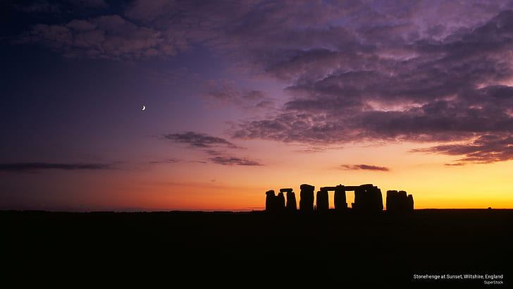 Coucher de soleil à Stonehenge, Wiltshire, Angleterre, Monuments, Fond d'écran HD
