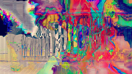 разноцветная абстрактная живопись, глит-арт, абстракция, HD обои HD wallpaper