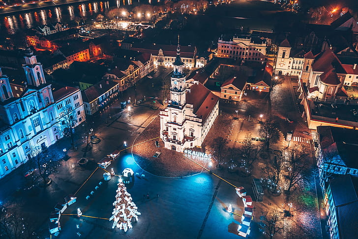 Lituânia, Kaunas, noites, HD papel de parede