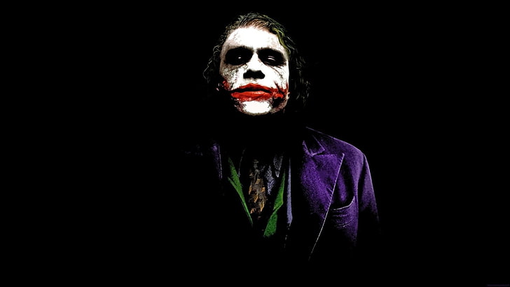 The Joker wallpaper, Joker, DC Comics, black, Heath Ledger, black background, simple background, Batman, The Dark Knight, HD wallpaper