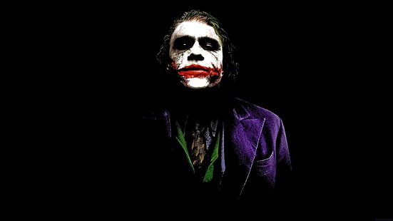 Tapeta Jokera, Joker, DC Comics, czarny, Heath Ledger, czarne tło, proste tło, Batman, The Dark Knight, Tapety HD HD wallpaper
