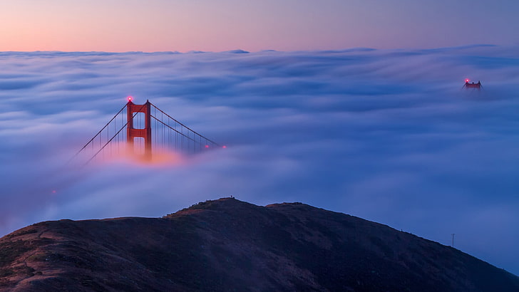 пейзаж, мост, туман, мост Золотые Ворота, залив Сан-Франциско, HD обои
