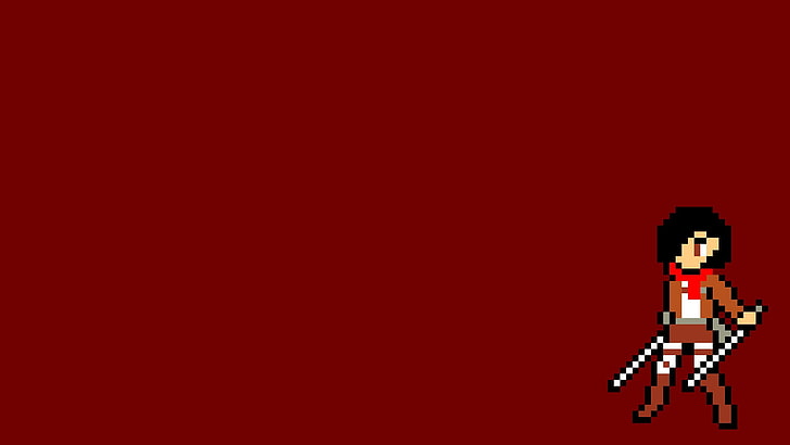 zrzut ekranu z czerwonego i białego papieru, grafika pikselowa, piksele, Shingeki no Kyojin, Mikasa Ackerman, Tapety HD