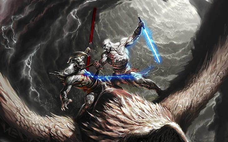 god of war 3, kratos, произведения на изкуството, poseidon, игри, HD тапет
